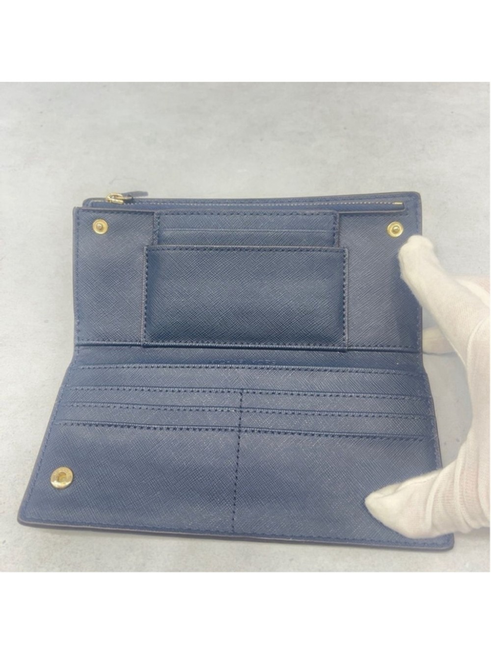 Michael Kors Saffiano Leather Slim Bifold Wallet & Card Case Navy Blue - Picture 6 of 9